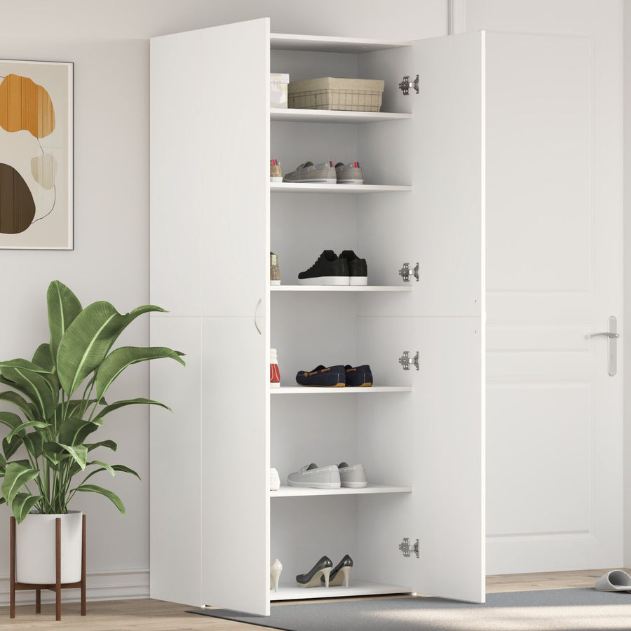 Schoenenkast Wit 80X35.5X180 Cm Gefabriceerd Hout