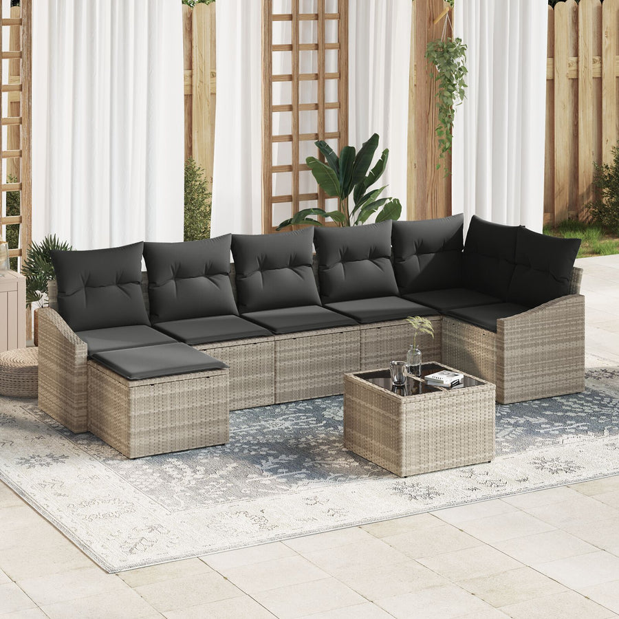 8 Delige Tuin Sofaset Met Kussens Grijs Poly Rattan