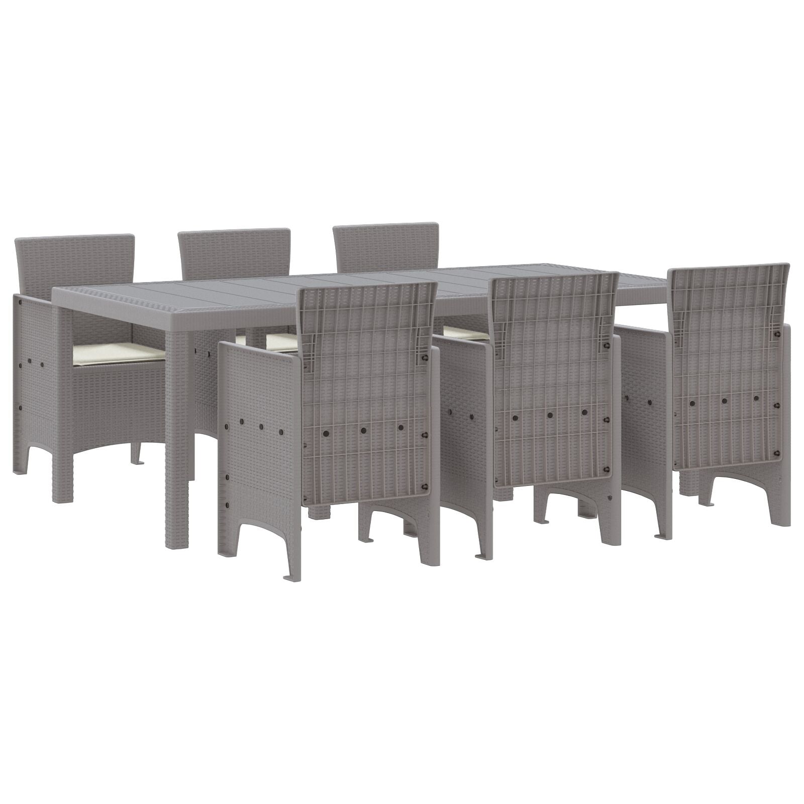 7-Delige Tuin Eettafel Set Met Kussens Lichtgrijze Poly Rattan