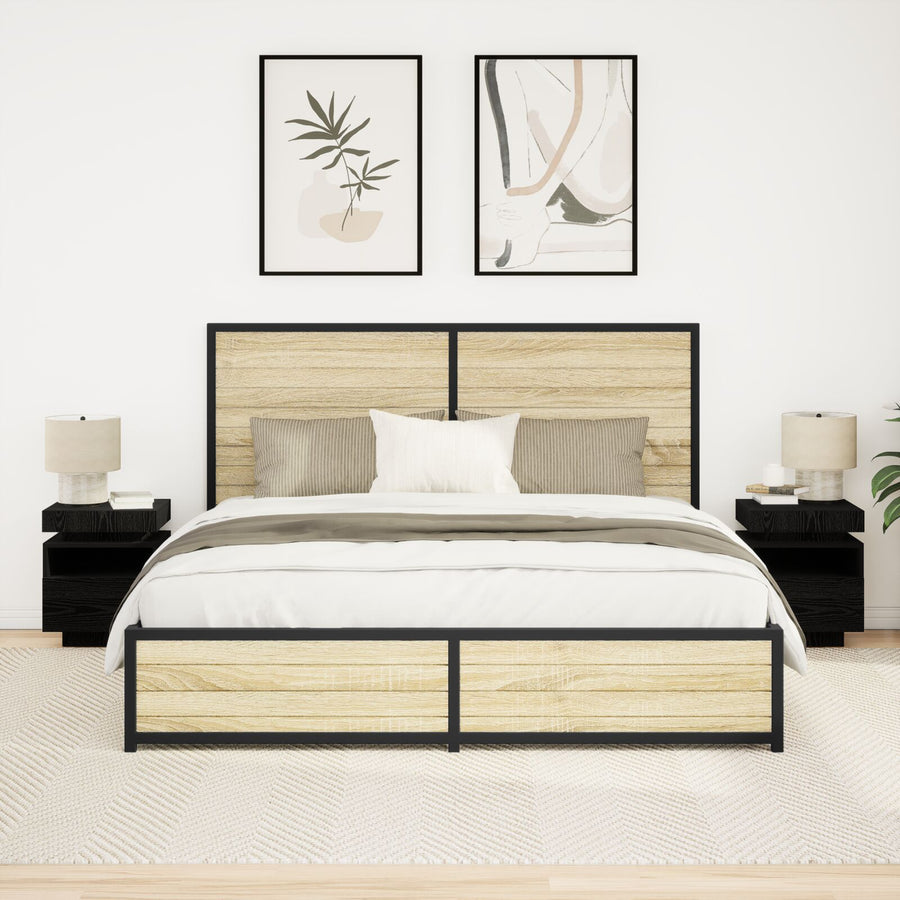 Nachtkastje Met Led-Verlichting 2 Stuks Zwart Eiken 40X39X48,5 Cm