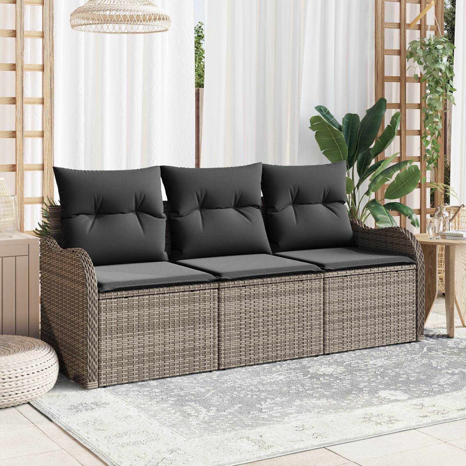 3-Delig Tuin Sofa Set Met Kussens Grijs Poly Rattan