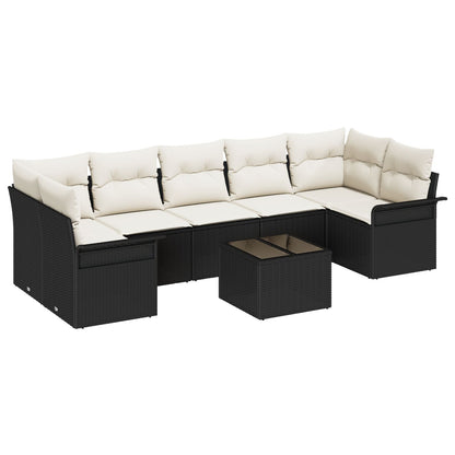8-Delige Tuin Sofa Set Met Kussens Zwart Poly Rattan