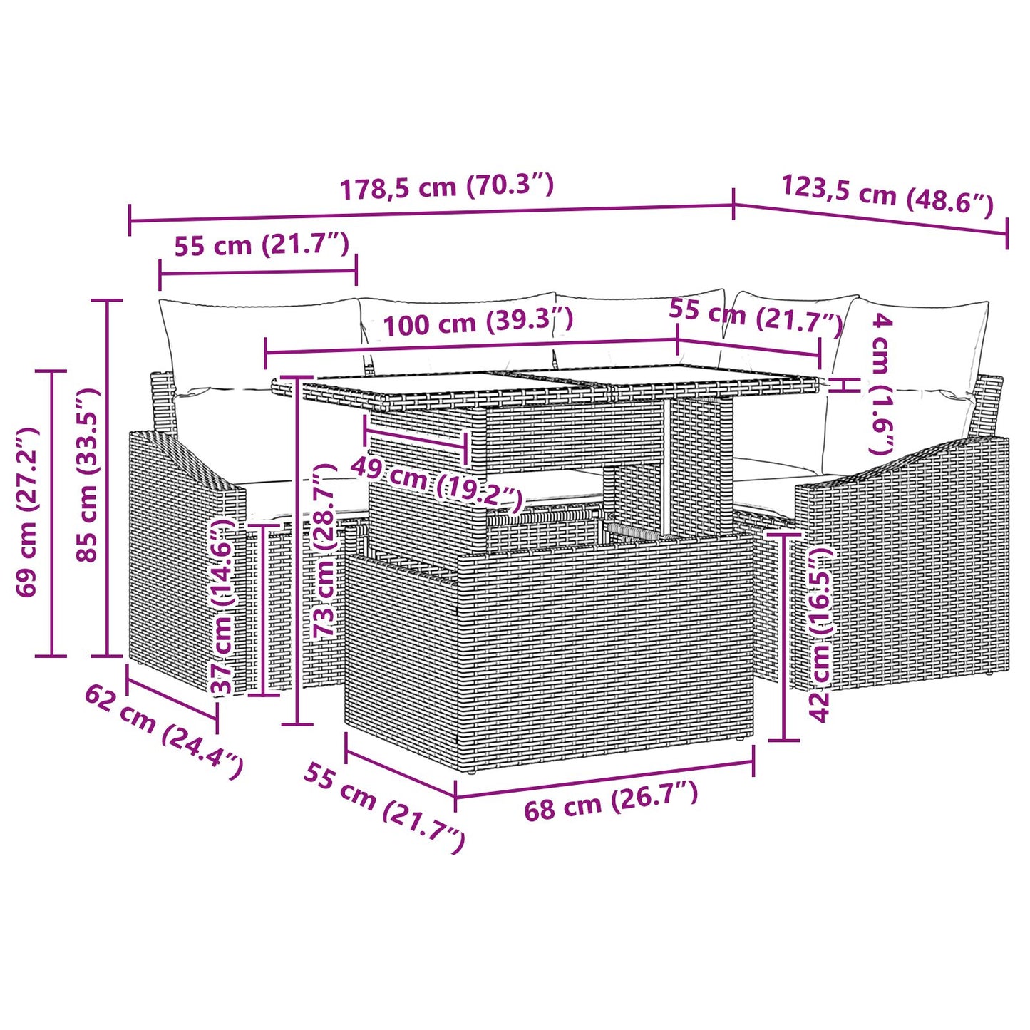 6 Delige Tuin Sofa Set Met Kussens Zwart Poly Rattan