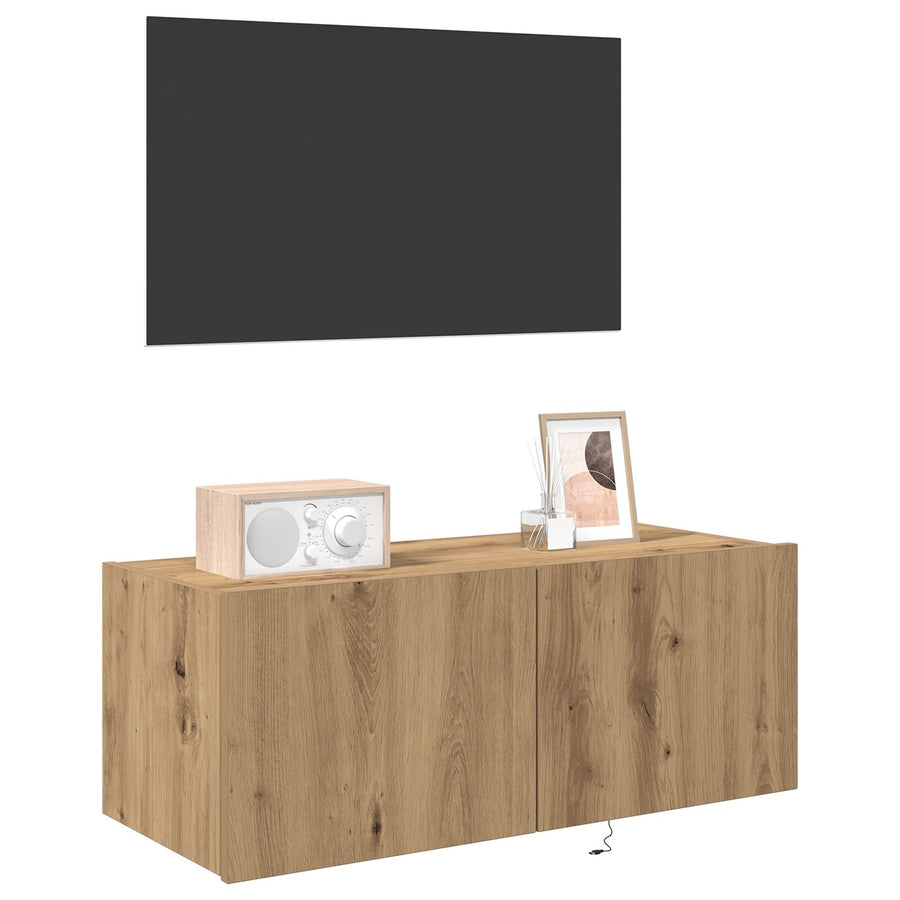 Tv Wandkast Met Led-Verlichting Artisan Eiken 80X35X31 Cm