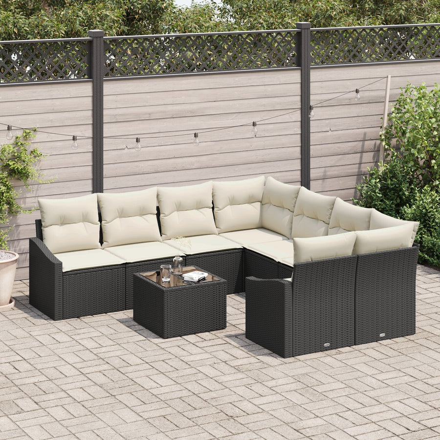 9-Delige Tuinsofaset Met Kussens Zwart Poly Rattan