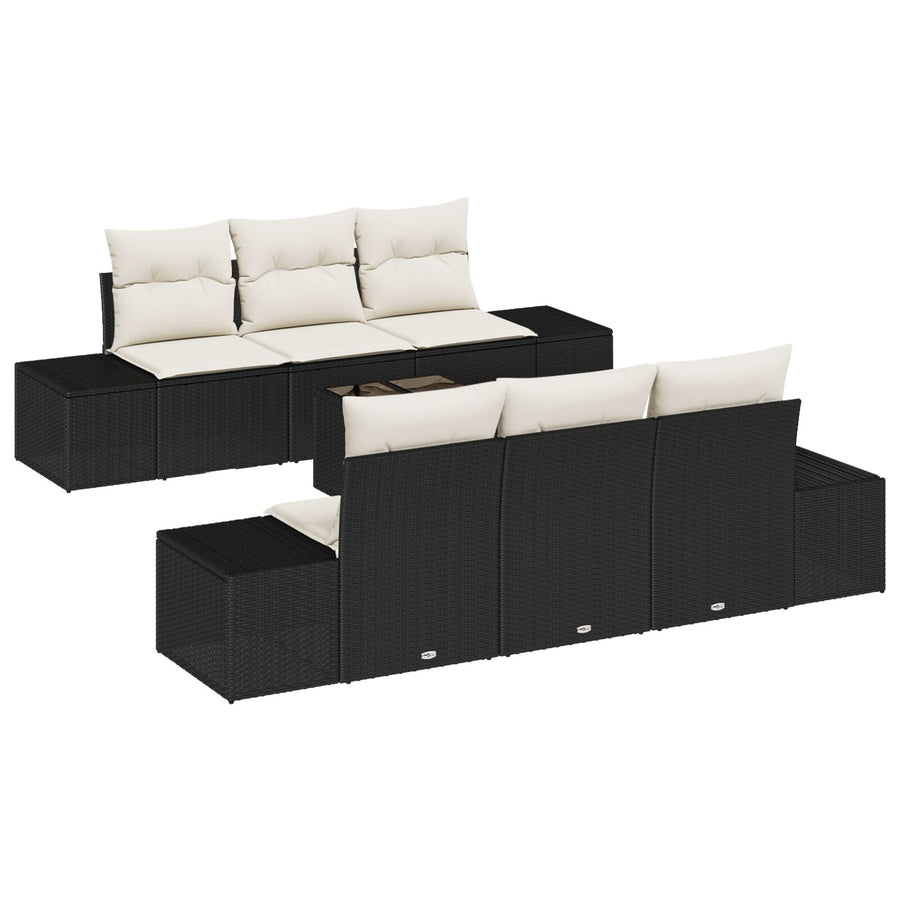 7-Delige Tuinsofa Set Met Kussens Zwart Poly Rattan