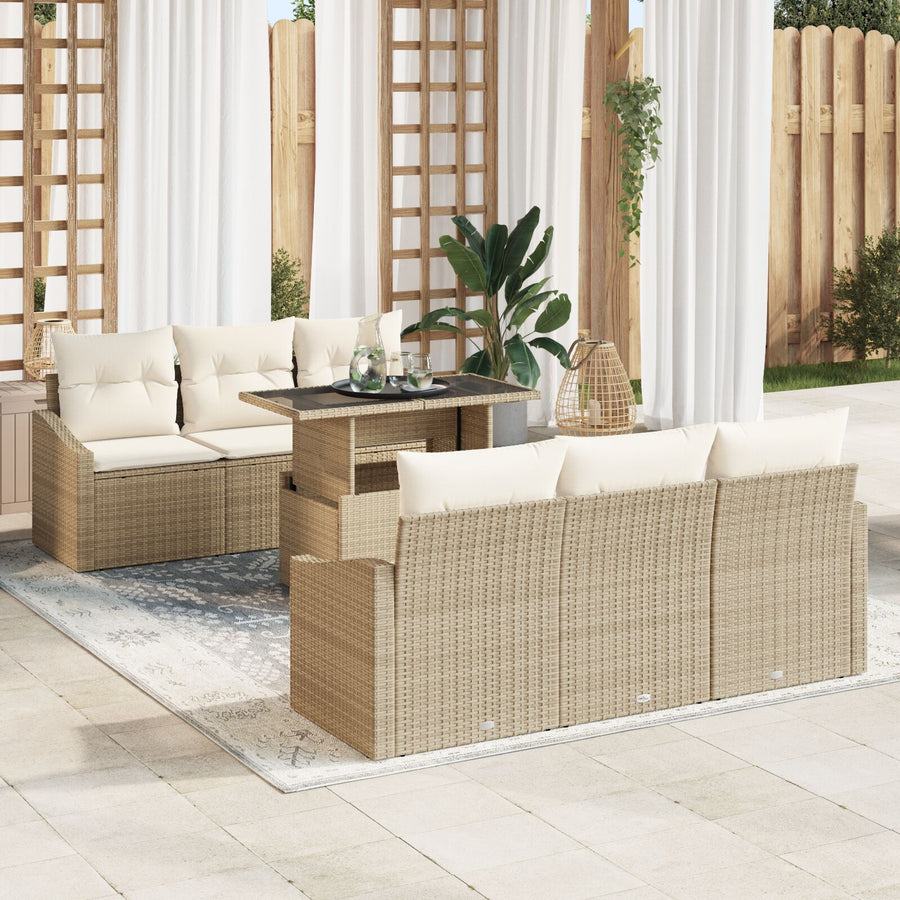 7-Delige Tuinsofa Set Met Kussens Beige Poly Rattan