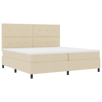 Boxspring Bed Met Matras Stof Crème 200 x 200 cm Knopen gestoffeerd