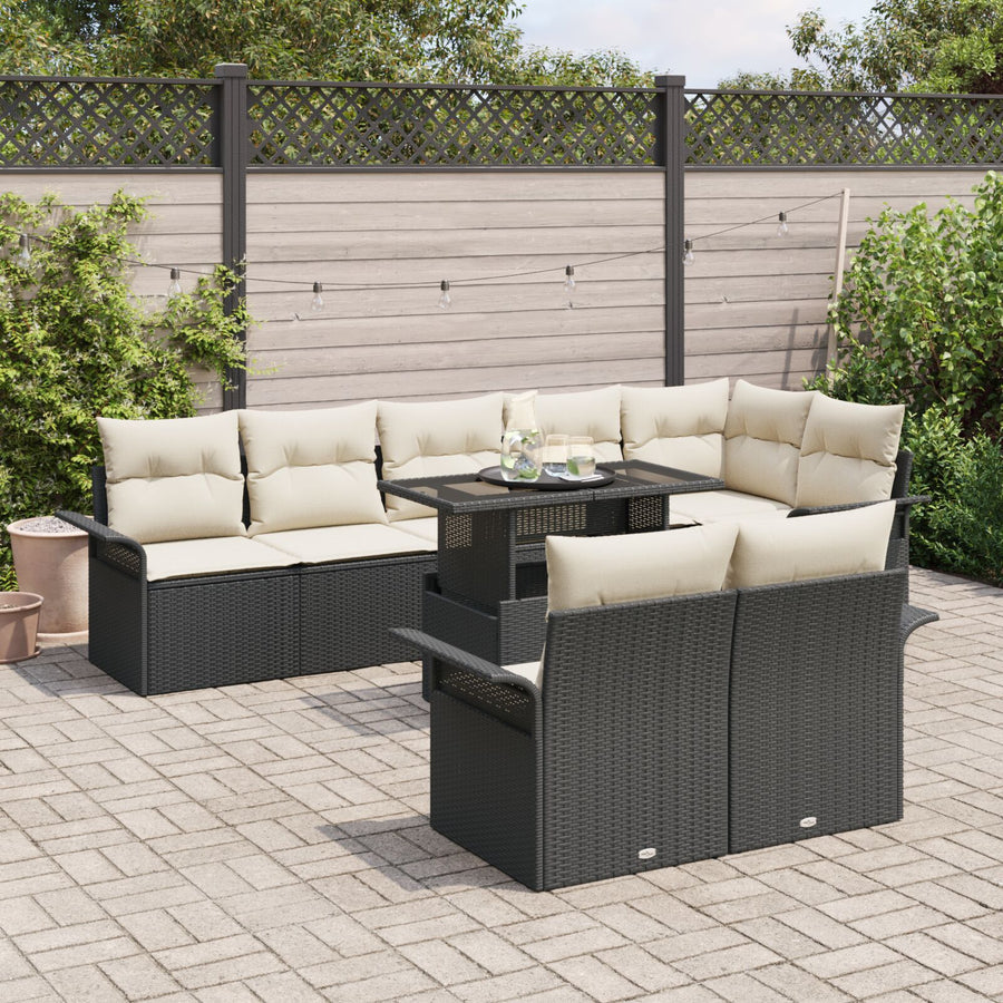 9-Delige Tuin Sofa Set Met Kussens Zwart Poly Rattan