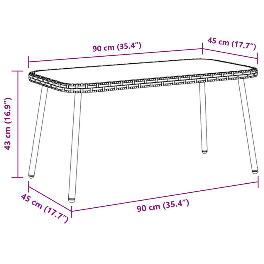 Salontafel 90X45X42 Cm Poly Rattan Zwart