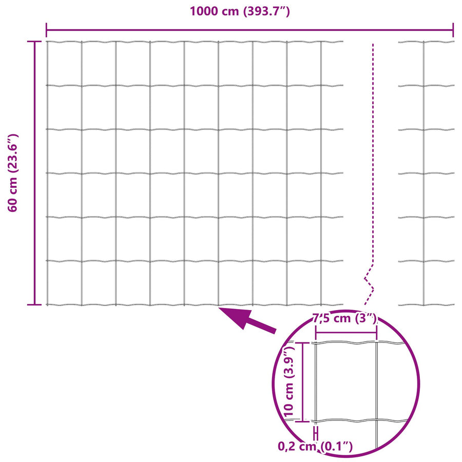 Euro Fence Set Set Van 2 Gegalvaniseerd Staal 10 X 0.6 M Duurzaam