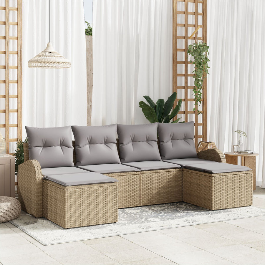 6 Delige Tuin Sofa Set Met Kussens Beige Poly Rattan