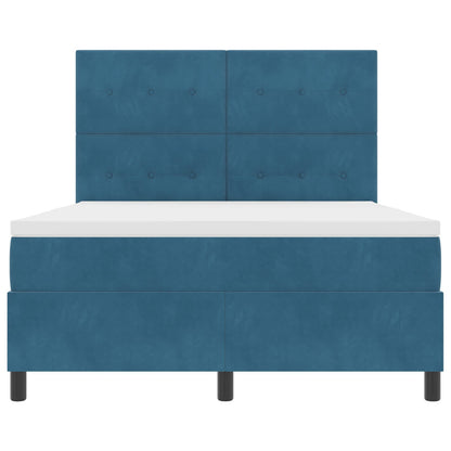 Boxspringbed Met Matras Donkerblauw 140X190 Cm Fluweel Blauw