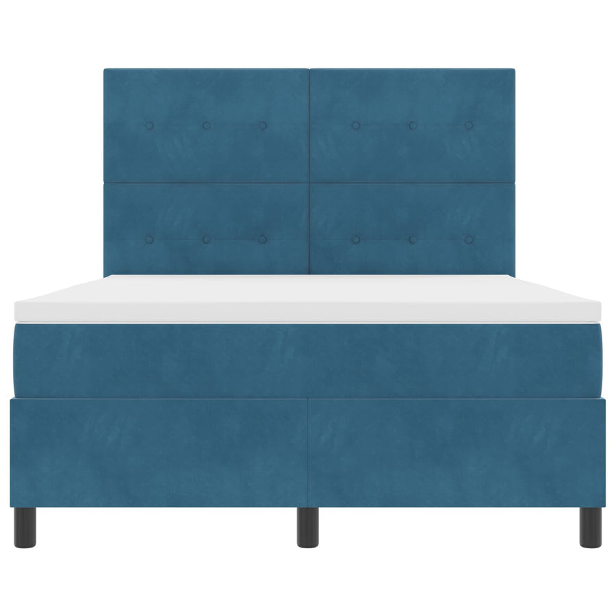 Boxspringbed Met Matras Donkerblauw 140X190 Cm Fluweel Blauw