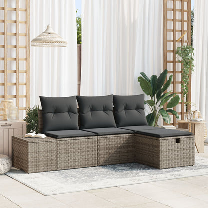 4-Delige Tuin Sofa Set Met Kussens Grijze Poly Rattan Wit