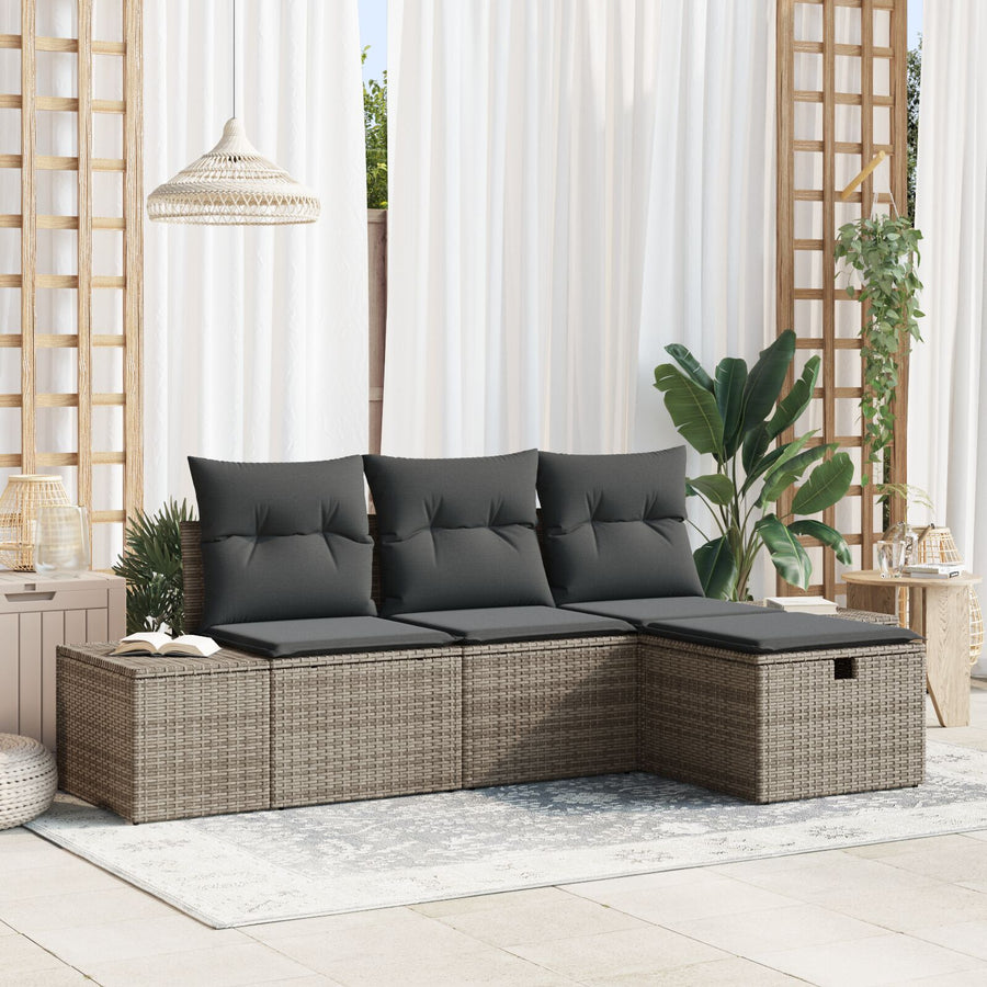 4-Delige Tuin Sofa Set Met Kussens Grijze Poly Rattan Wit