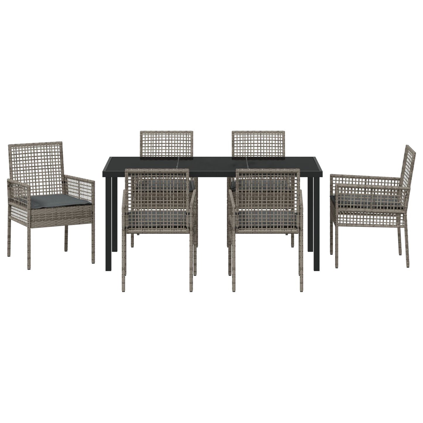 7-Delige Tuin Eetset Met Kussens Grijze Poly Rattan