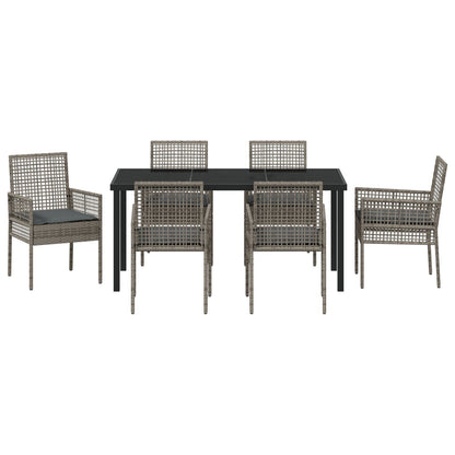 7-Delige Tuin Eetset Met Kussens Grijze Poly Rattan