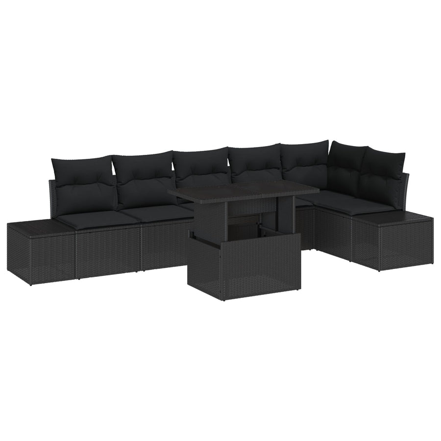 7-Delige Tuin Sofa Set Met Kussens Zwart Poly Rieten