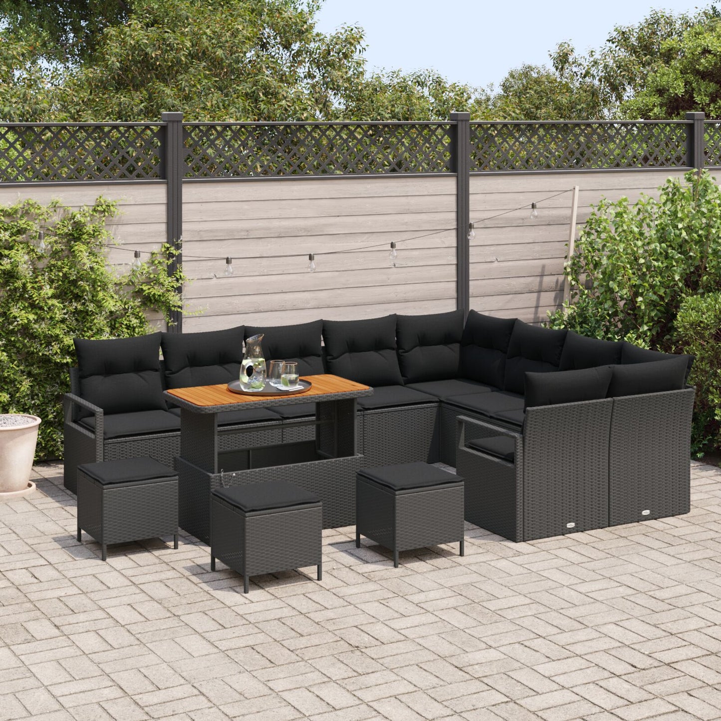 13-Delige Tuinsofa Set Met Kussens Zwart Poly Rattan Acacia, 2-Zits Tuinsofa Met Opbergruimte & Kussens Zwart Poly Rattan, 4-Delige Tuin Eetset Met Kussens Zwart Poly Rattan Acacia Wit