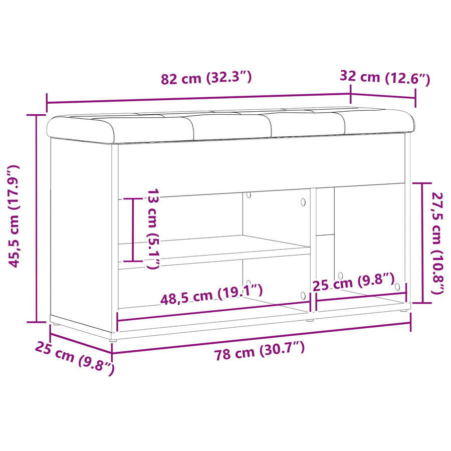 Opbergbank Zwart Eiken 80X30X45 Cm Engineered Wood Zwarte eiken