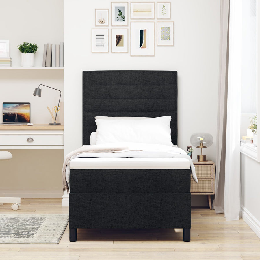 Boxspring Bed Met Matras Eenpersoons Stof Zwart 90 x 190 cm Lijnen ontwerp
