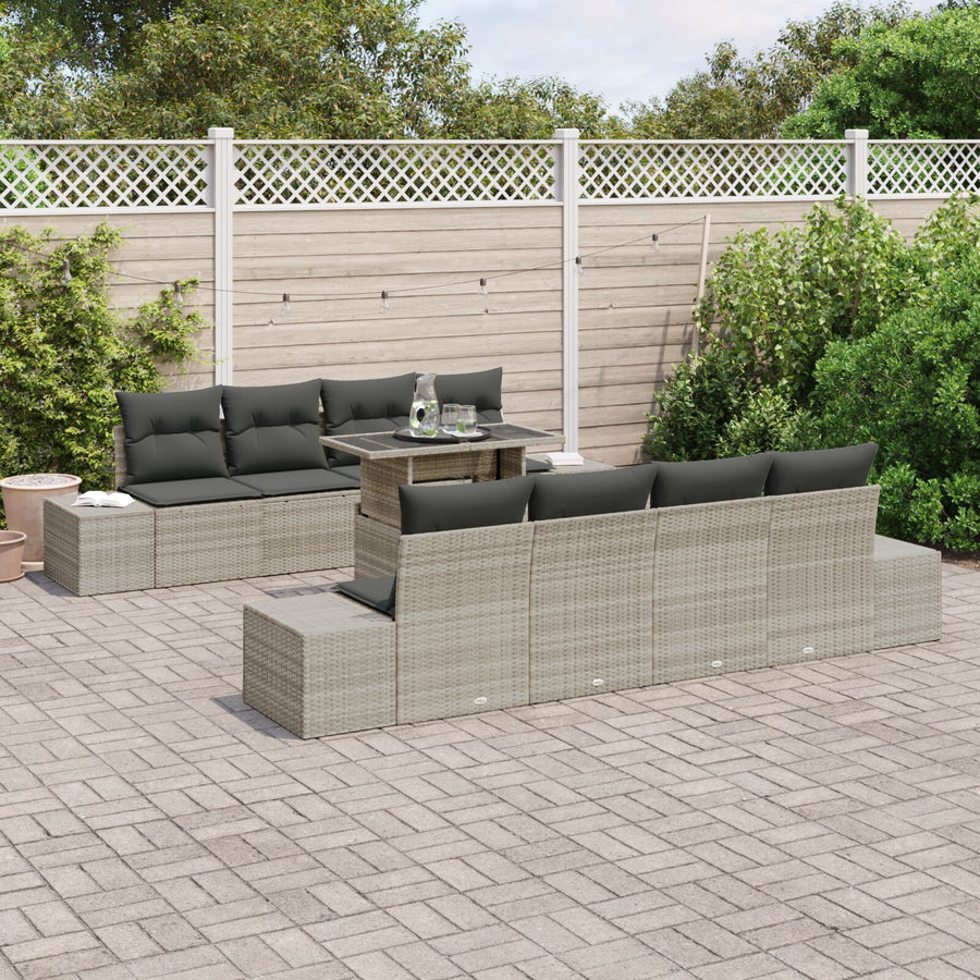 Tuin Sofa Set Set Van 7 Grijs Rattan, Polyester