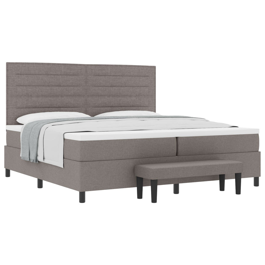 Boxspring Bed Met Matras & Bank Stof Taupe 200 x 200 cm Lijnen ontwerp