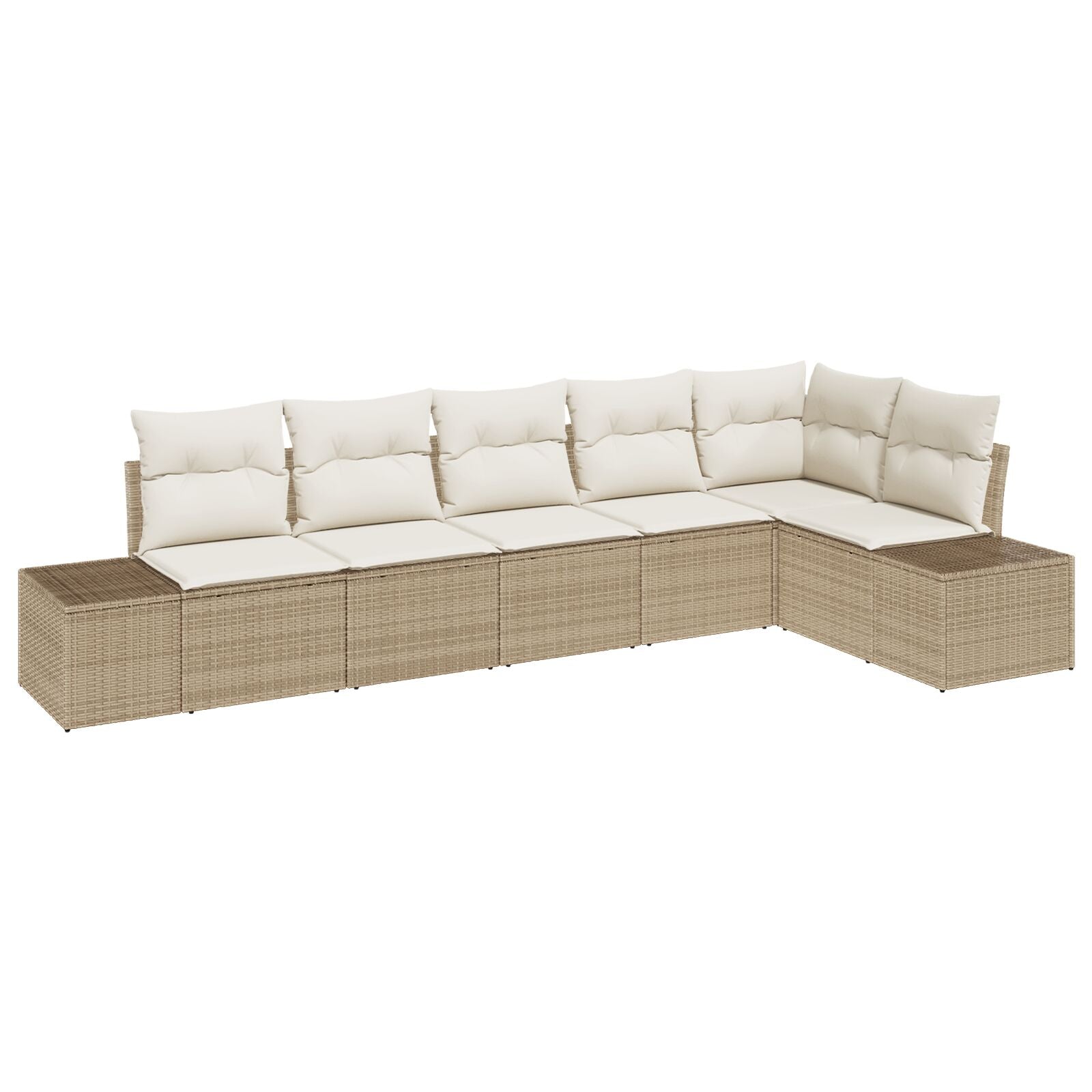 6-Delig Tuinbankstel Met Kussens Poly Rattan Beige en wit zonder tafel