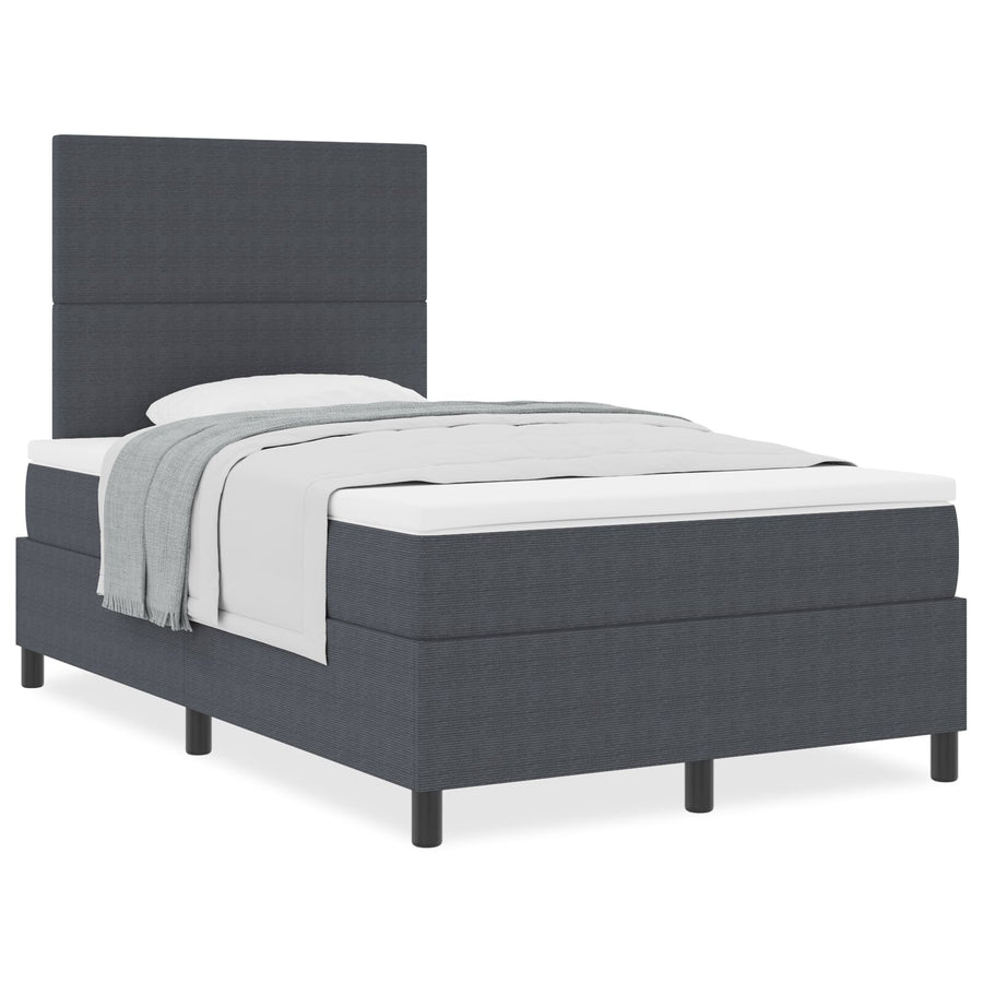 Boxspring Bed Met Matras Donkergrijs Klein Tweepersoons Corduroy Stof