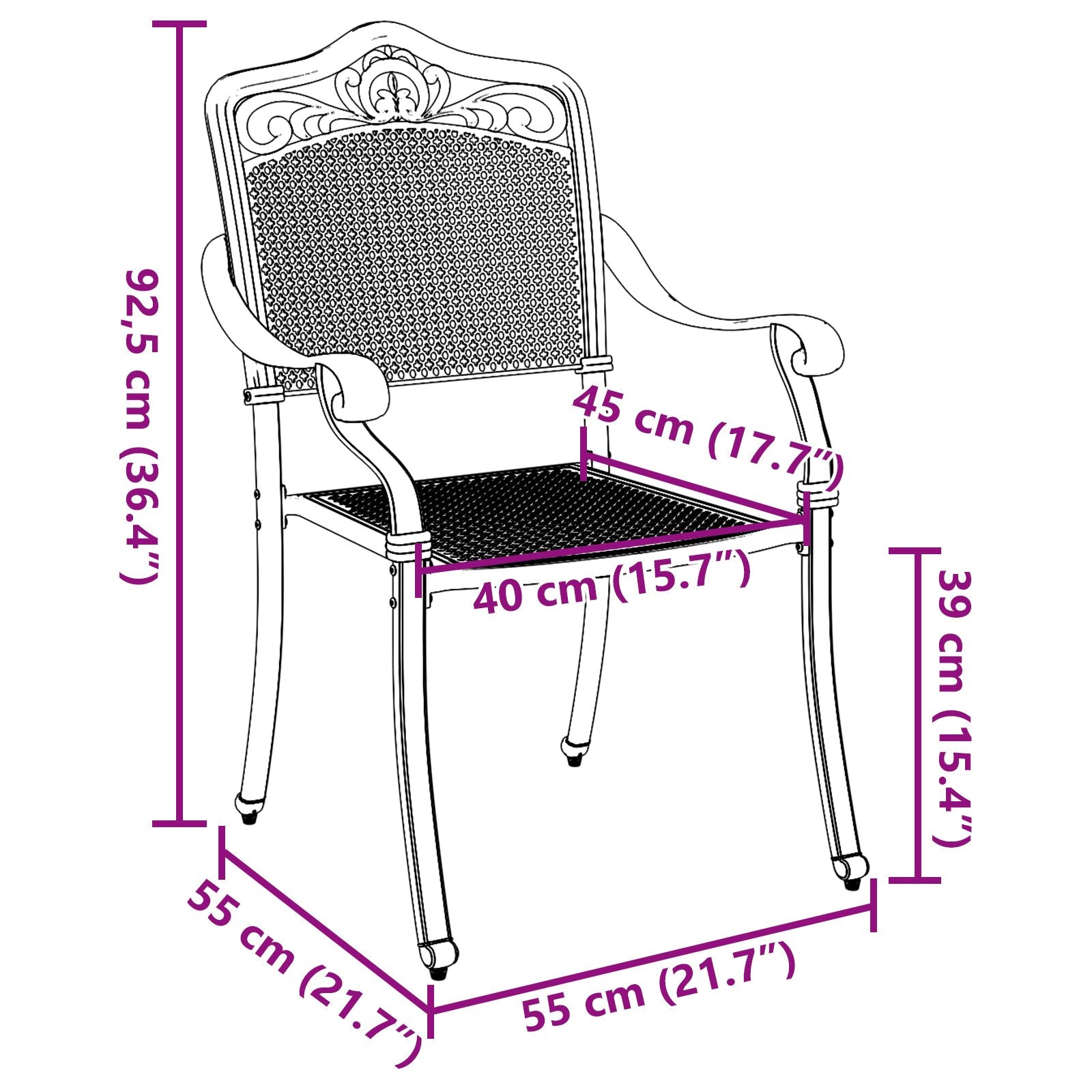 Tuinstoelen 2 Stuks Gietaluminium Zwart