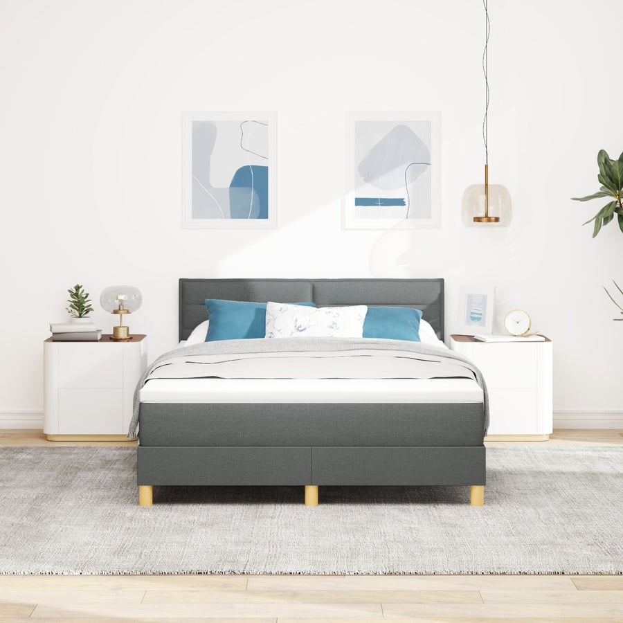 Boxspring Bed Met Matras Stof Donkergrijs 160 x 200 cm Lijnen ontwerp