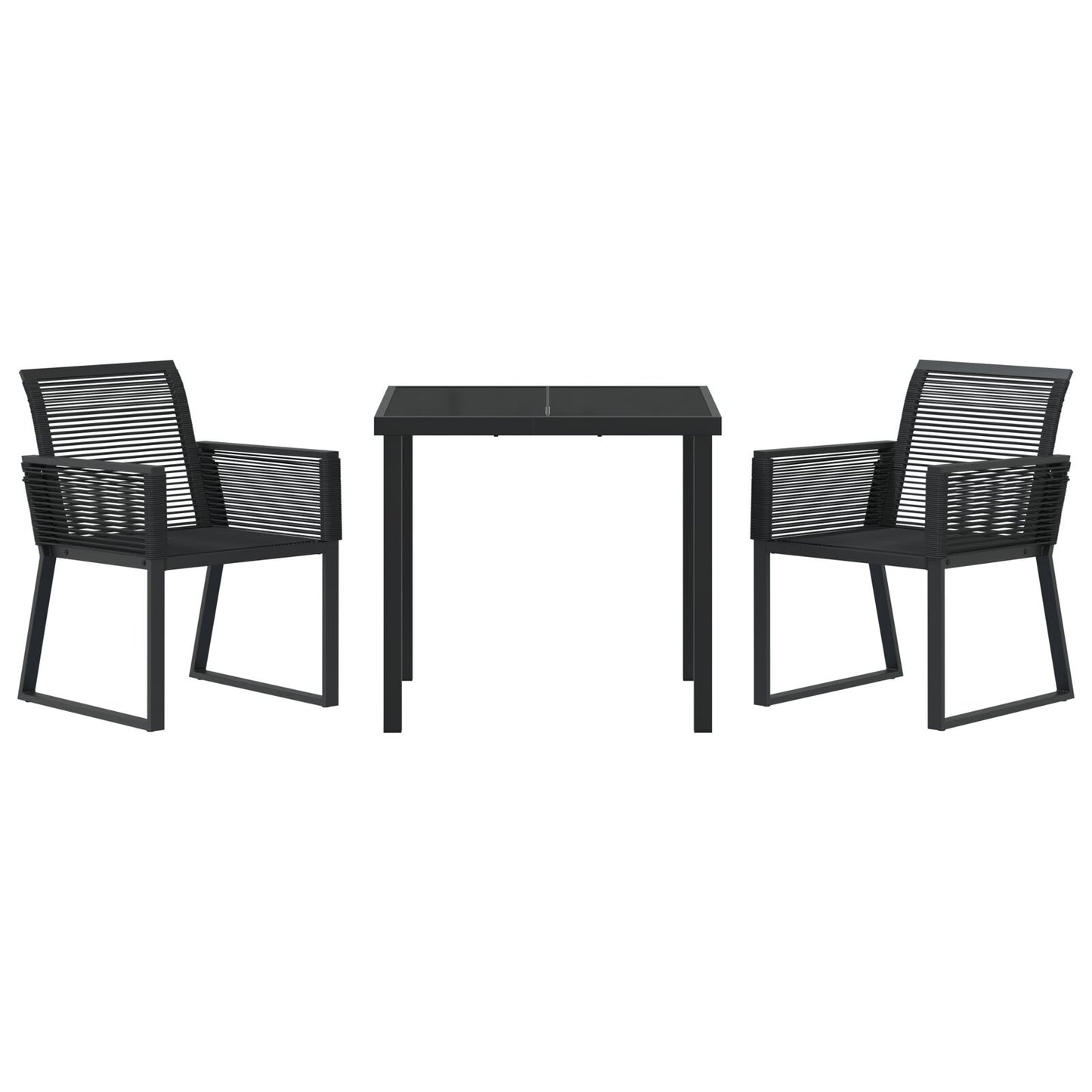 3-Delige Tuin Eetset Zwart Poly Rattan