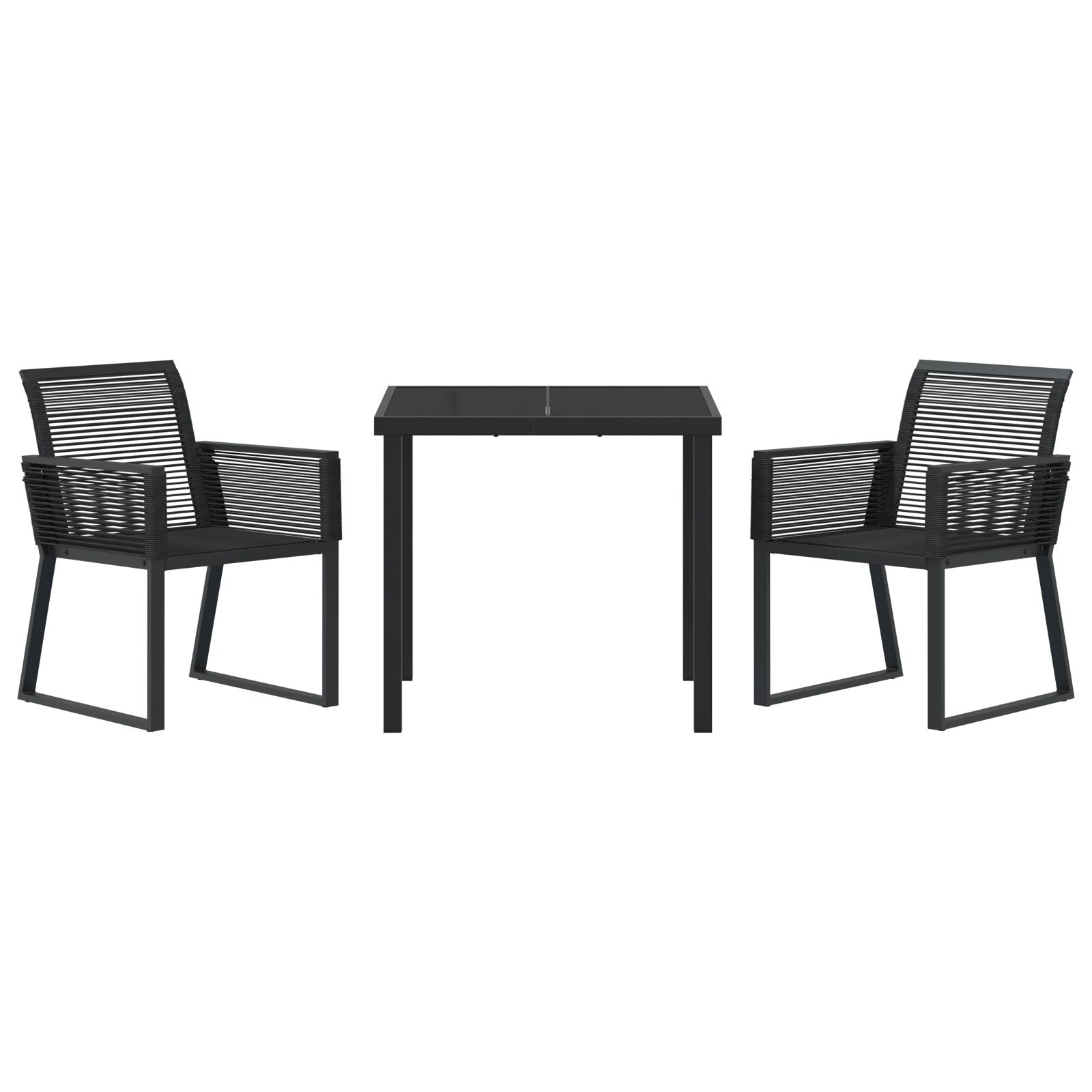 3-Delige Tuin Eetset Zwart Poly Rattan