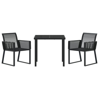 3-Delige Tuin Eetset Zwart Poly Rattan