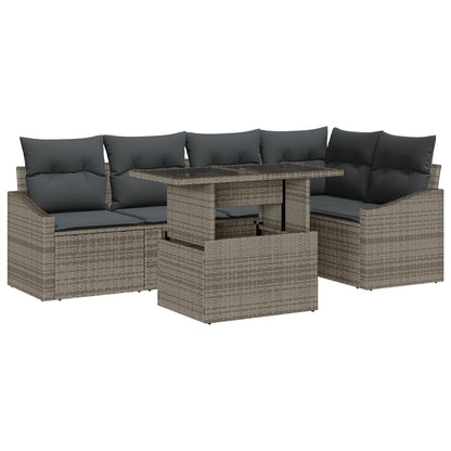 6-Delig Tuinbankstel Met Kussens Grijs Poly Rattan