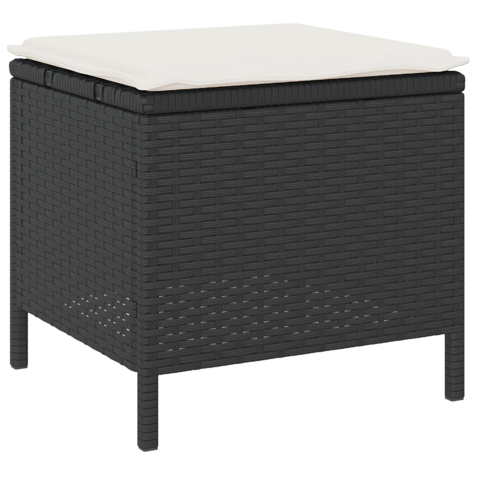 4-Delige Tuin Eettafelset Met Kussens Poly Rattan Acacia 110 cm Zwart en crème 3 krukken