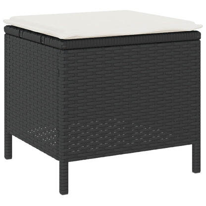 4-Delige Tuin Eettafelset Met Kussens Poly Rattan Acacia 110 cm Zwart en crème 3 krukken
