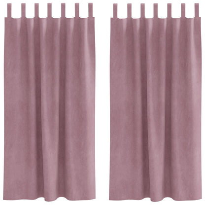 Zwarte Verduisteringsgordijnen 2 Stuks Velours Donkerroze 140 x 175 cm met hanglussen