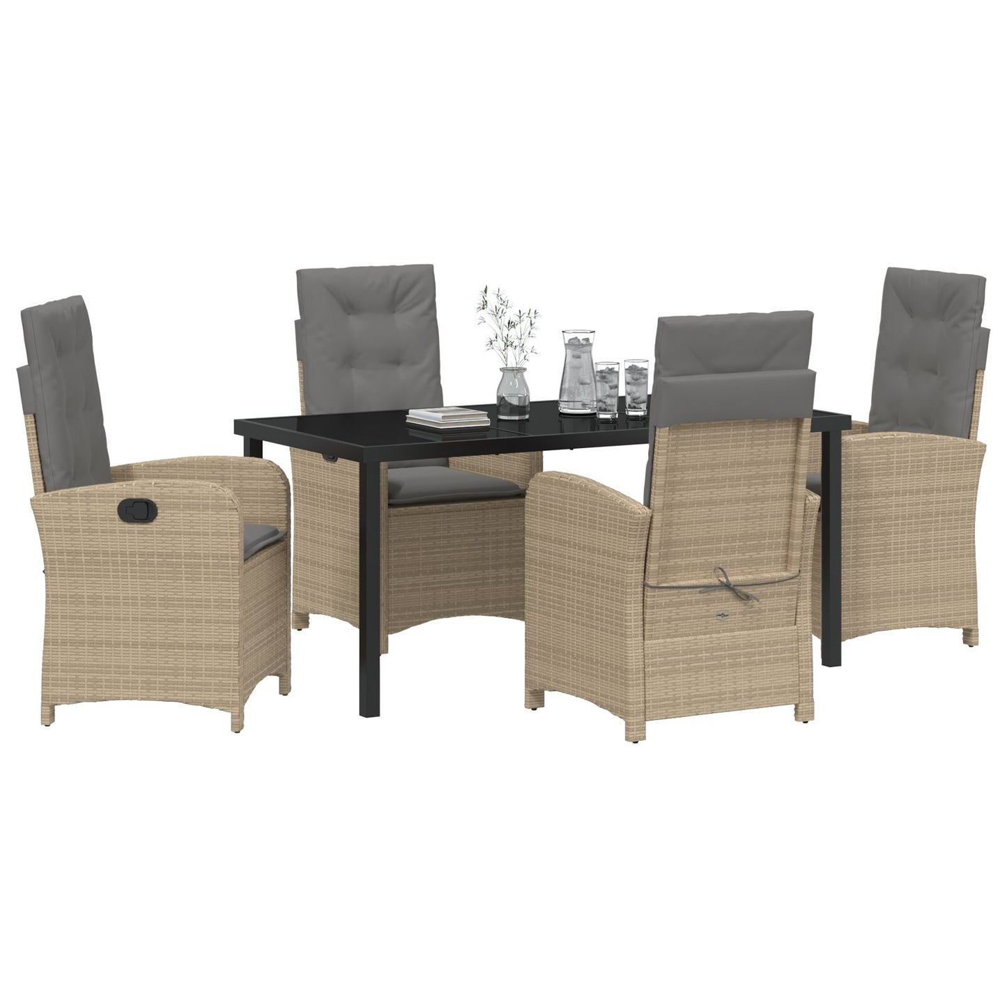 5-Piece Tuin Eet Set Met Kussens In Beige Poly Rattan