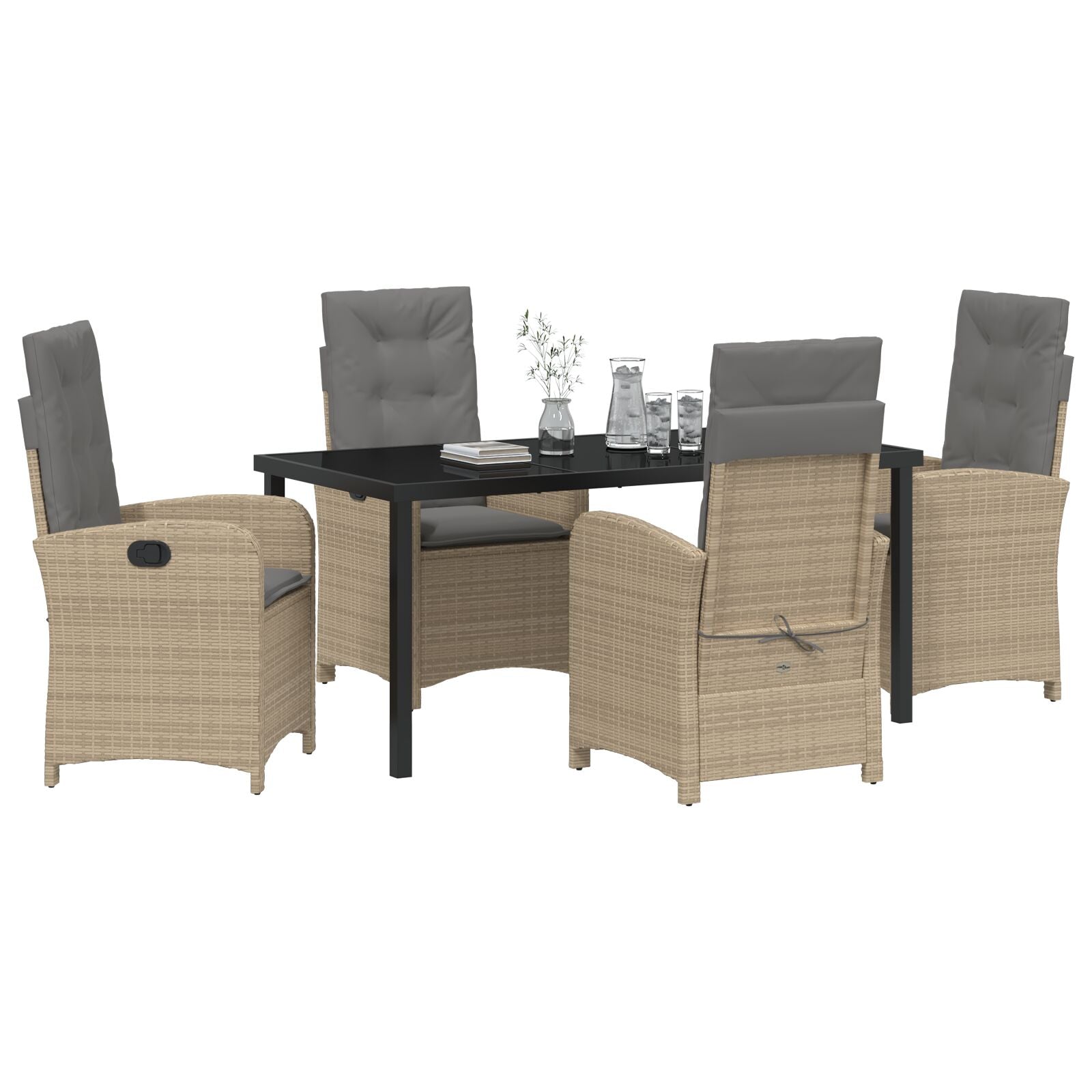 5-Piece Tuin Eet Set Met Kussens In Beige Poly Rattan