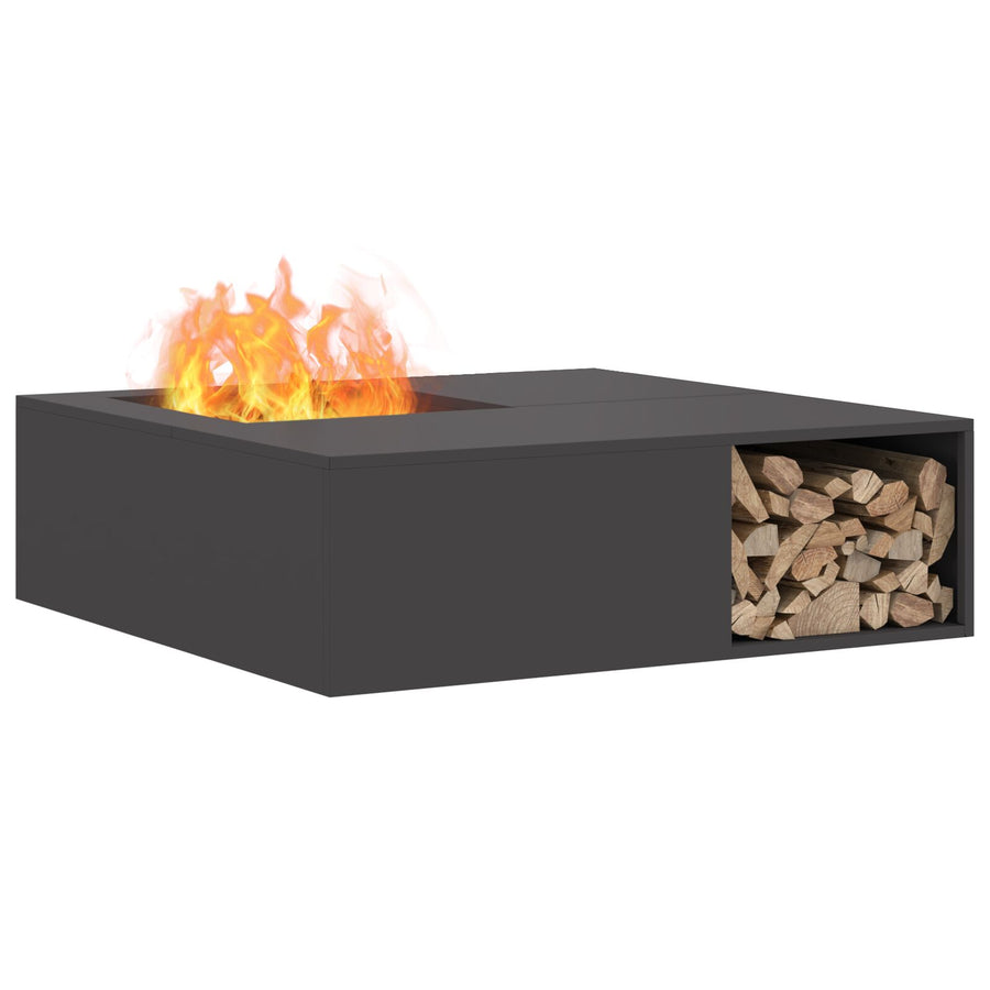 Vuurkorf Met Houtopslag Zwart 100X100X30 Cm Staal Koudgewalst staal/Zwart