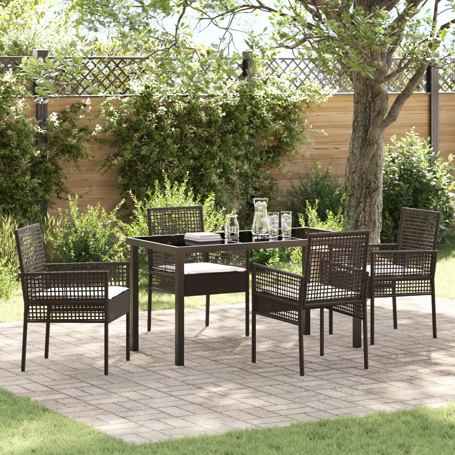 5-Delige Tuin Eetset Met Kussens Bruin Poly Rattan