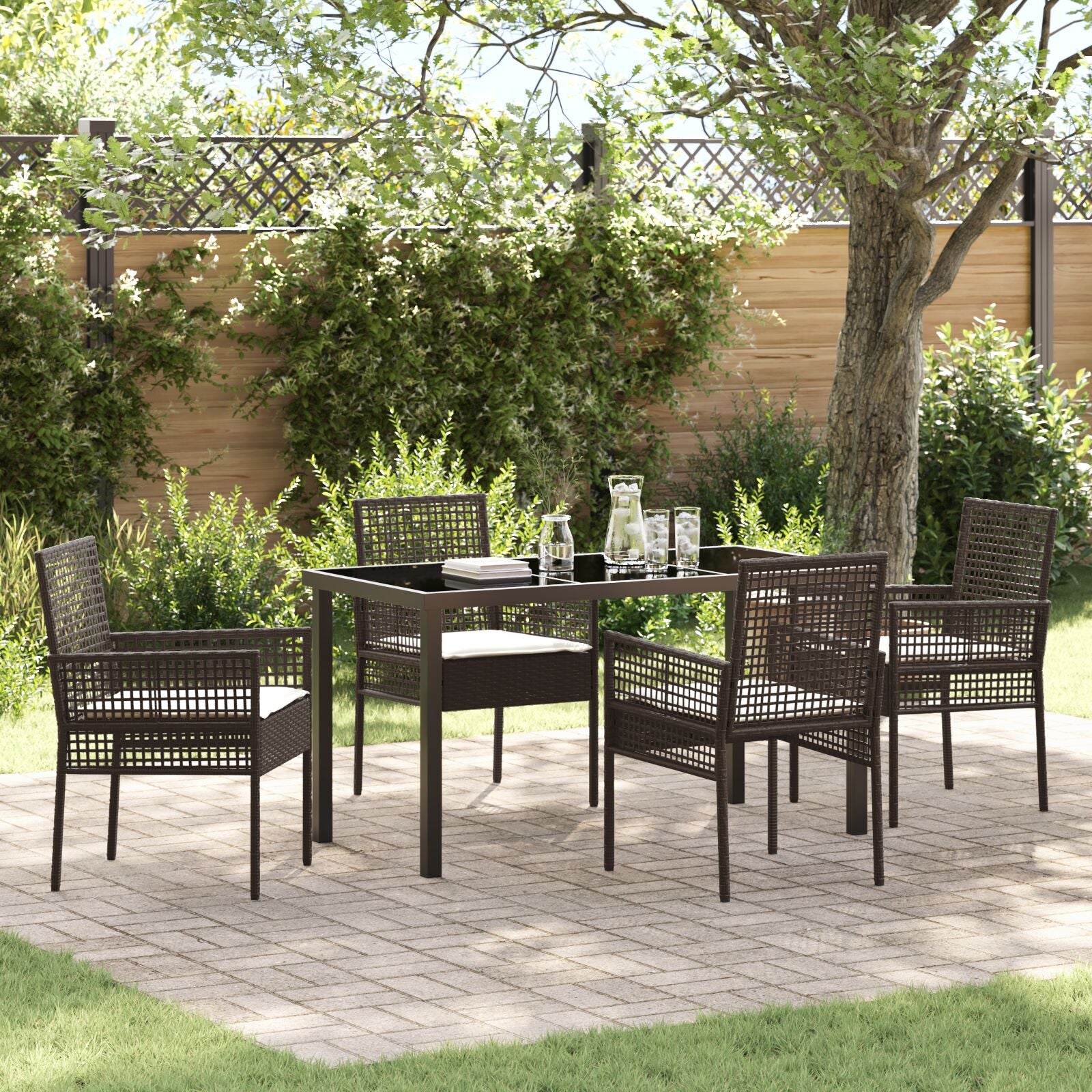 5-Delige Tuin Eetset Met Kussens Bruin Poly Rattan
