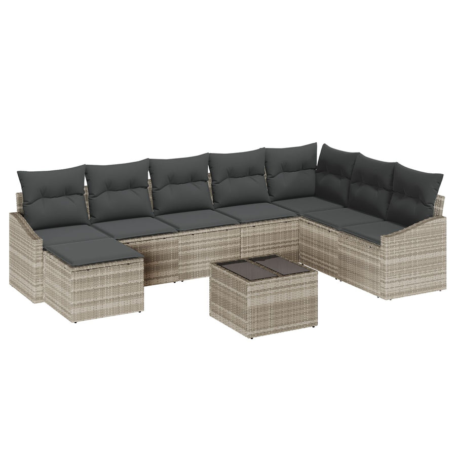 9-Delige Tuin Sofa Set Met Kussens Grijs Poly Rattan