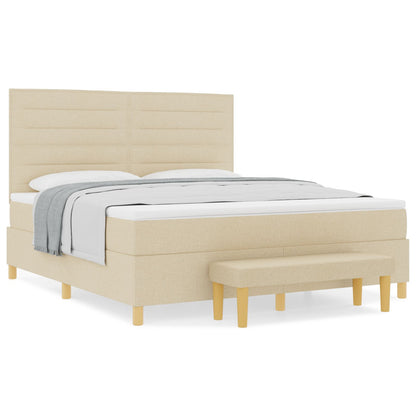 Boxspringbed Met Matras & Bank Stof Crème 180 x 200 cm Lijnen ontwerp