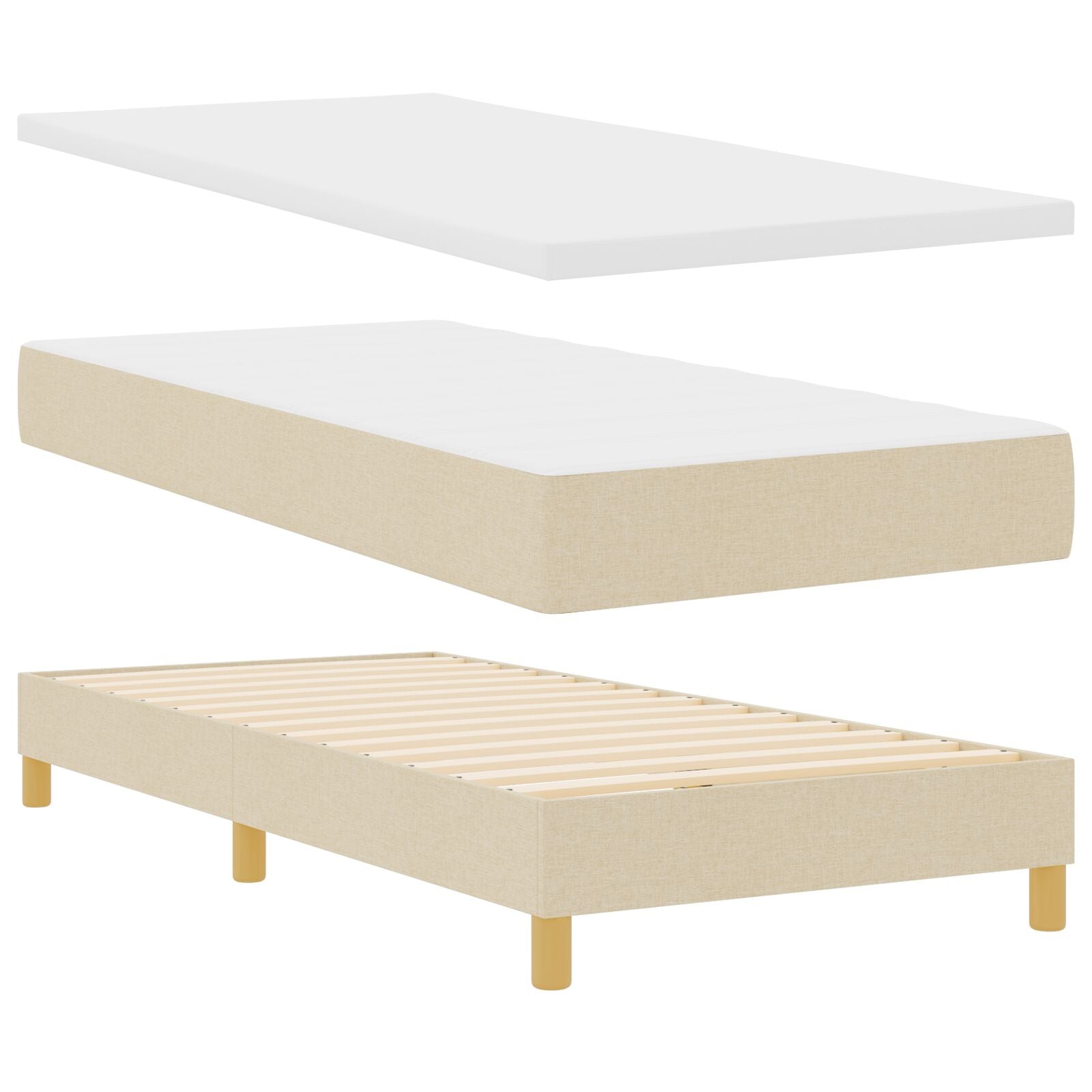 Boxspringbed Met Matras Stof Crème 100 x 200 cm Knopen-gestikt