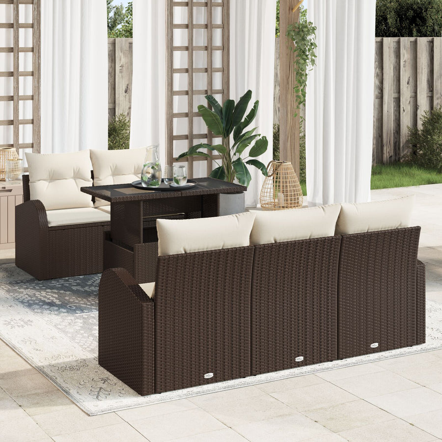 6-Delige Tuinbank Set Met Kussens Bruin Poly Rattan