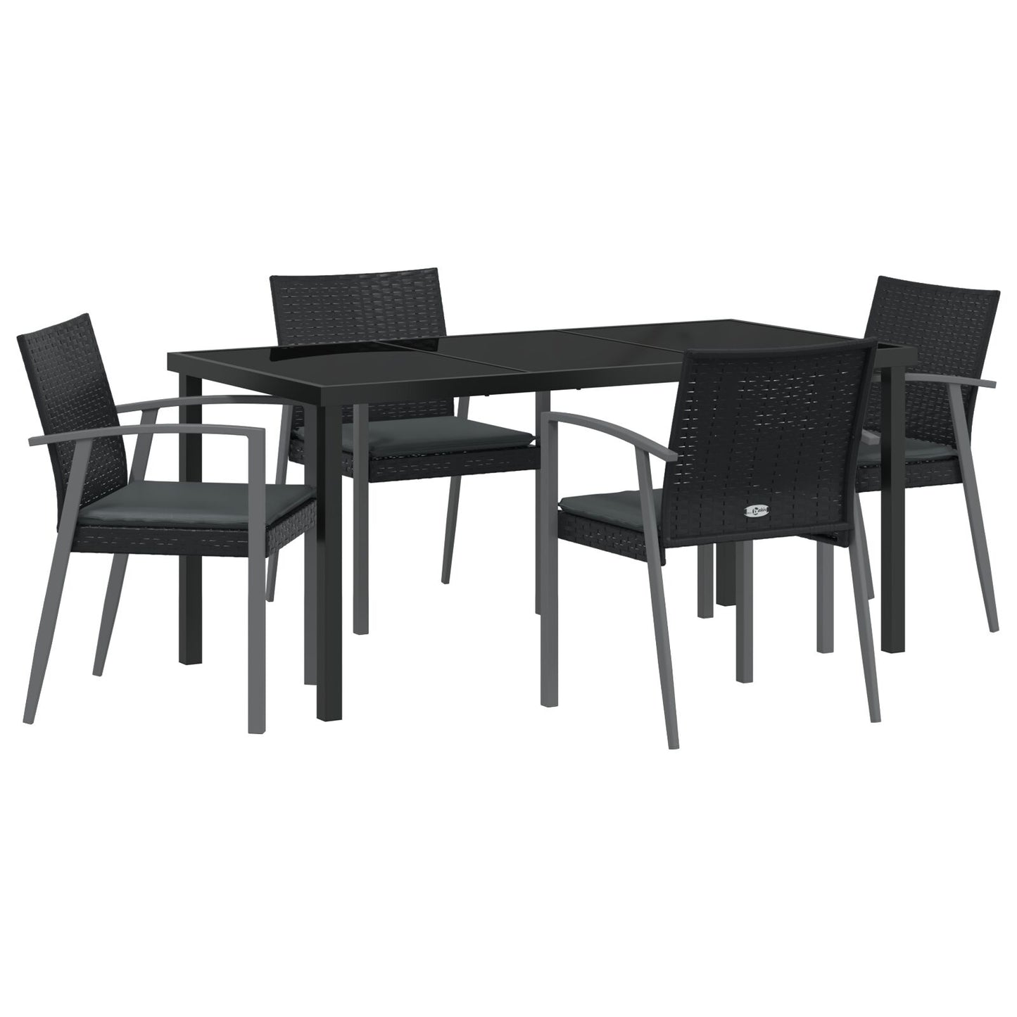 5-Delige Tuin Dinerset Met Kussens Zwart Poly Rattan