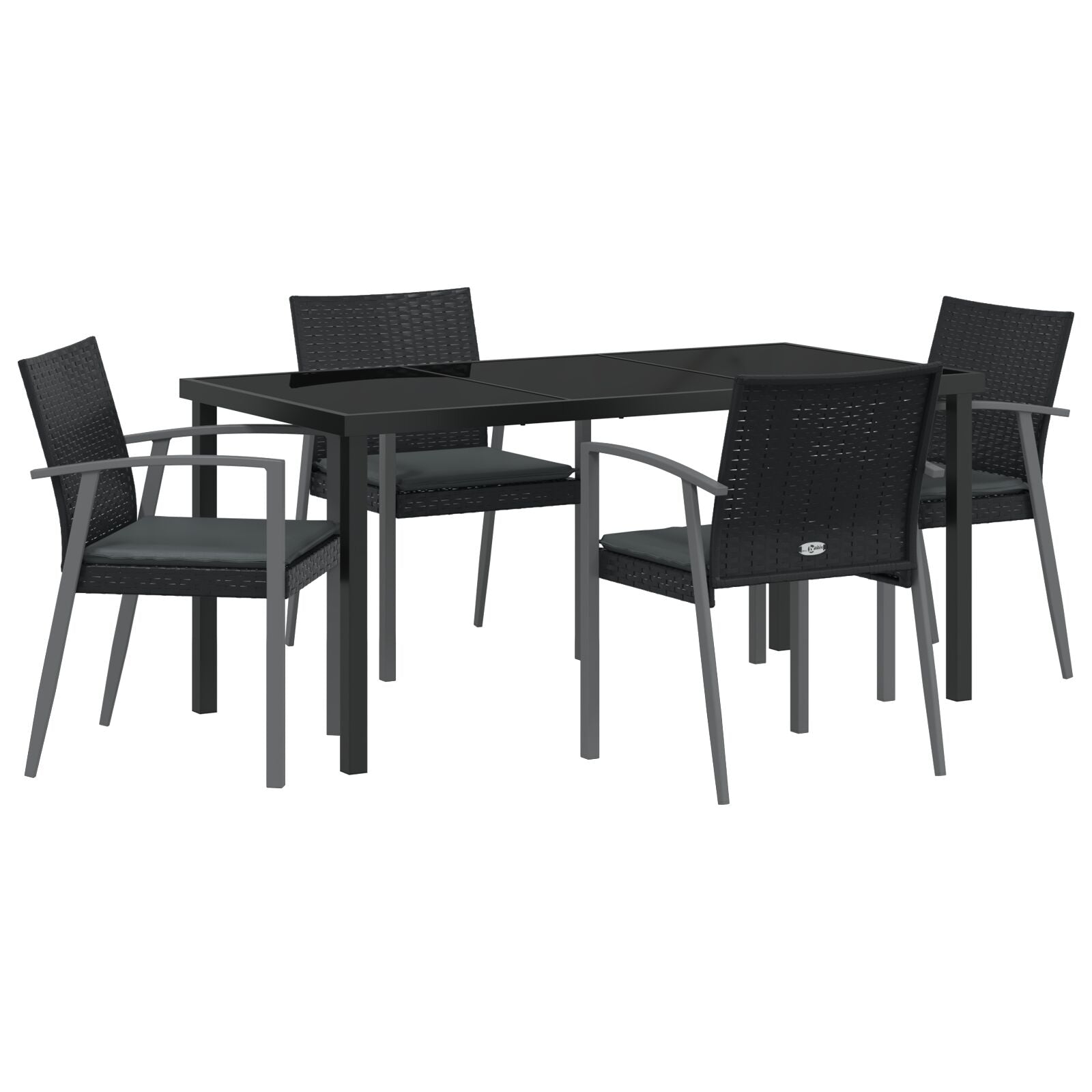 5-Delige Tuin Dinerset Met Kussens Zwart Poly Rattan